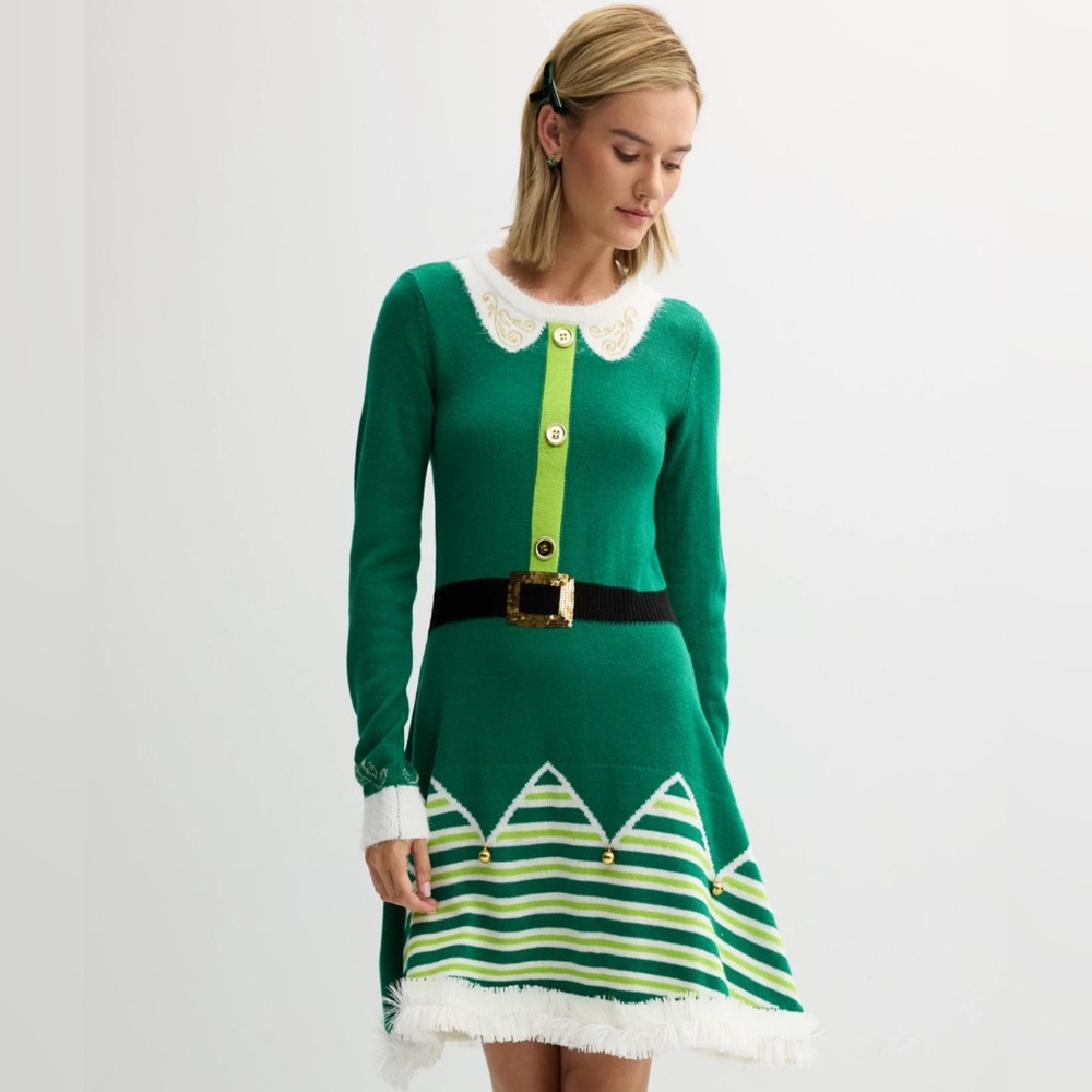 CHRISTMAS 🎄ELF🎄 GREEN SWEATER DRESS SIZE EXTRA SMALL 🌟NWT🌟